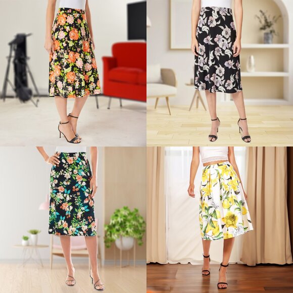 Women’s Printed Midi High Waist Breathable Soft Casual & Formal Wear Mid Length - Picture 10 of 16